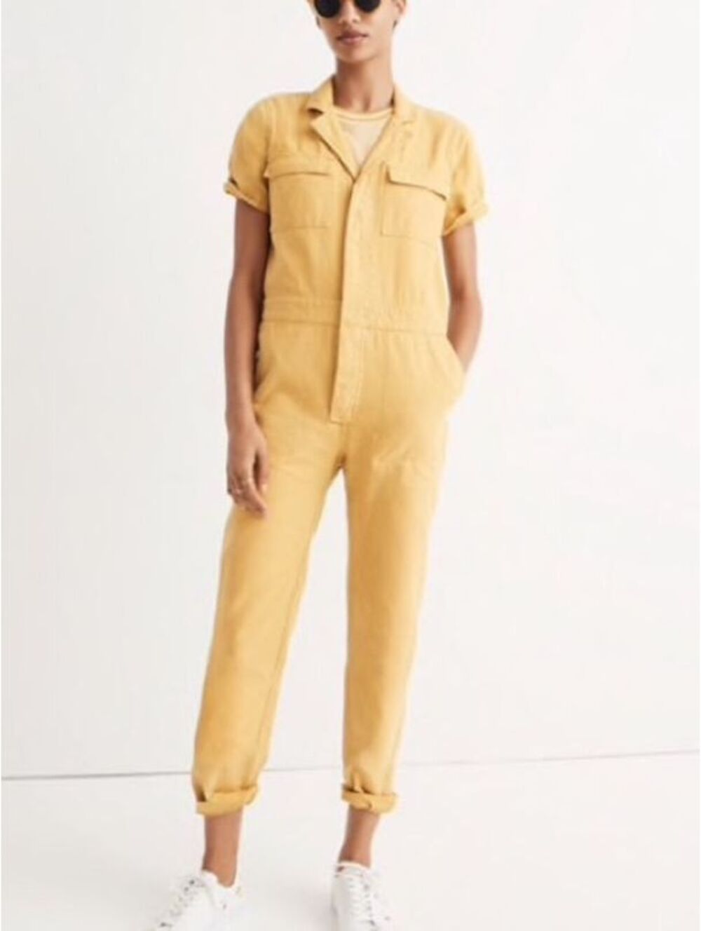 Madewell Yellow Short Sleeve Utility Boiler Suit Jumpsuit Small Short Sleeve